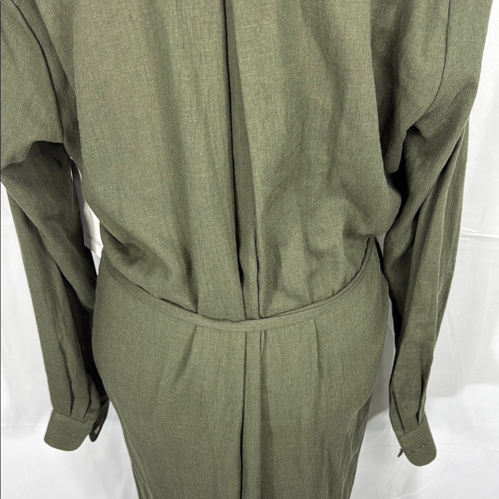 Karen Kane Forest Green Button Front Belted Midi Shirt Dress L Long Sleeve - Picture 10 of 11